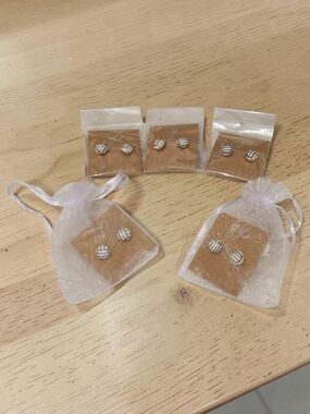 Plunder White and Black Striped Volleyball Stud Earrings - Set of 5